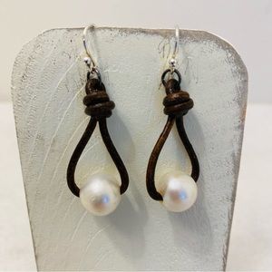 NWOT Leather & Pearl Earrings